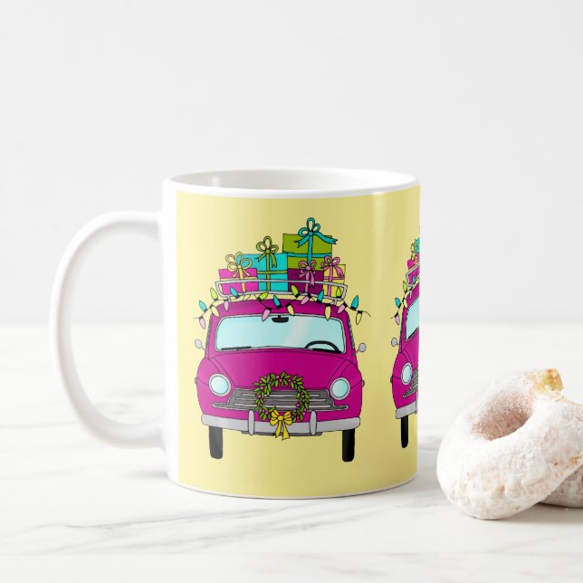 Caneca De Café Carro roxo com presentes de Natal (Com Donut)