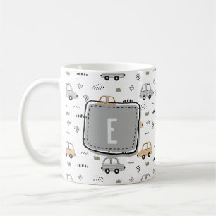 Caneca De Café Carros de Desenho Animado Fofo Monograma Personali