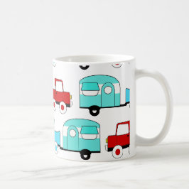 Caneca De Café Carros vintage Vermelhos Turquesa do Retro-Camping