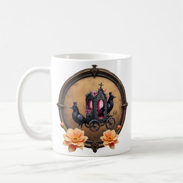 Caneca De Café Carruagem gótica com Ravens e Rosas. (Esquerda)