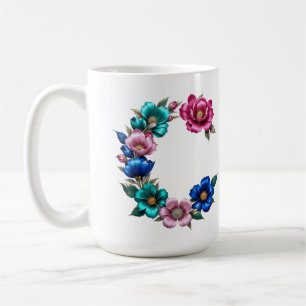 Caneca De Café Carta C Mug de café - Design floral para doação