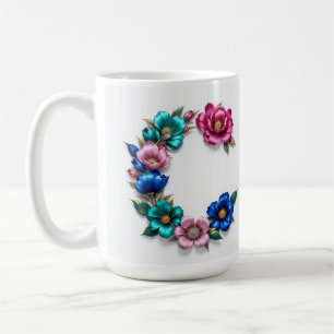 Caneca De Café Carta C Mug de café - Design floral para doação