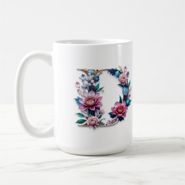 Caneca De Café Carta D Mug de café - Design floral para doação (Esquerda)