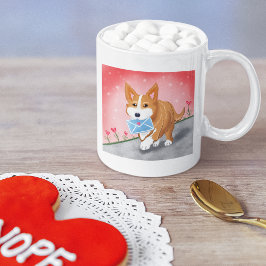 Caneca De Café Carta de Doce Coração Entregue Por Corgi