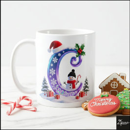 Caneca De Café Carta de Natal Iridescente C com Boneco de Neve