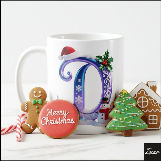 Caneca De Café Carta de Natal Iridescente D com Boneco de Neve (Criador carregado)