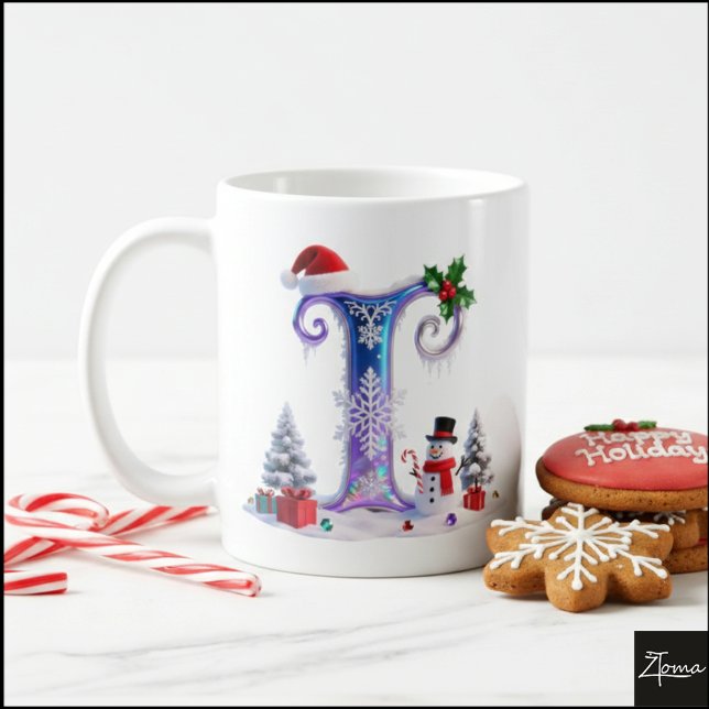 Caneca De Café Carta de Natal Iridescente I com Boneco de Neve (Criador carregado)