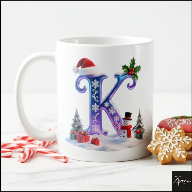 Caneca De Café Carta de Natal Iridescente K com Boneco de Neve (Criador carregado)