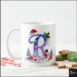 Caneca De Café Carta de Natal Iridescente R com Boneco de Neve