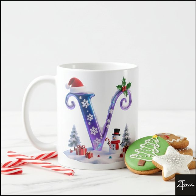 Caneca De Café Carta de Natal Iridescente V com Boneco de Neve (Criador carregado)