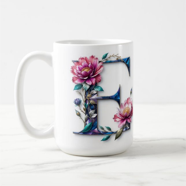 Caneca De Café Carta E Coffee Mug - Design Floral para presente (Esquerda)
