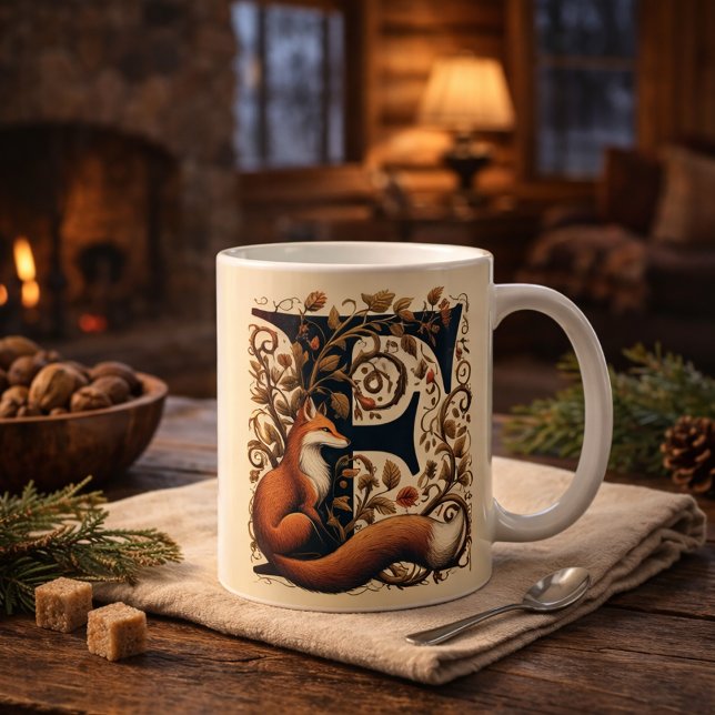 Caneca De Café Carta F Fox e Fauna - Personalizar (Criador carregado)