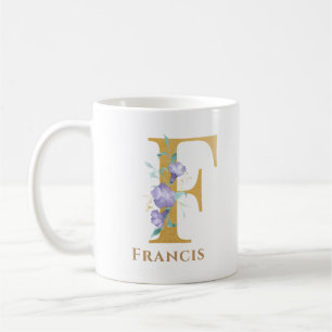 Caneca De Café Carta F - Nome Floral Dourado amigo colega de trab