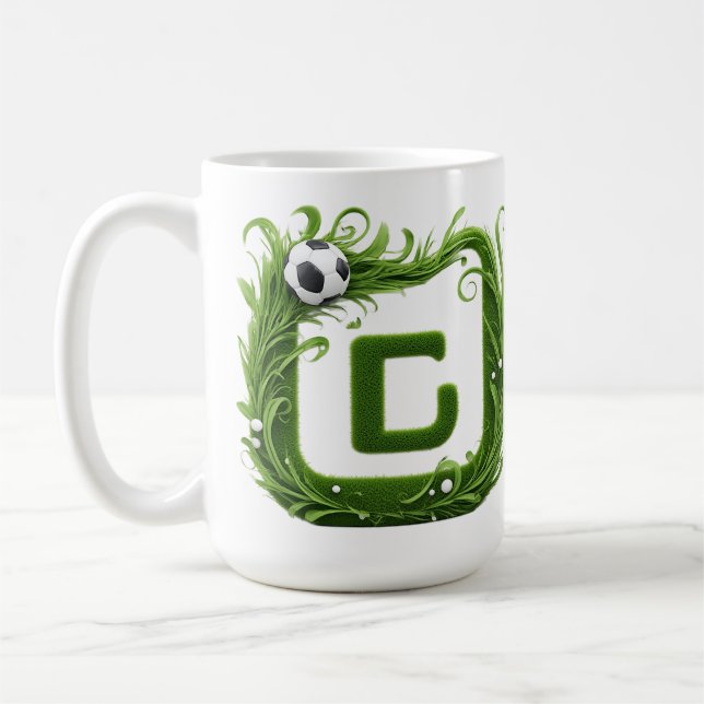 Caneca De Café Carta G de grama verde com bola de futebol (Esquerda)