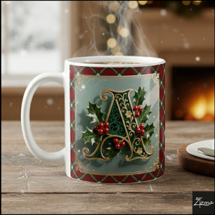Caneca De Café Carta Inicial de Natal Elegante em Dourado com Aze