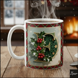 Caneca De Café Carta Inicial de Natal Elegante em Dourado com Aze