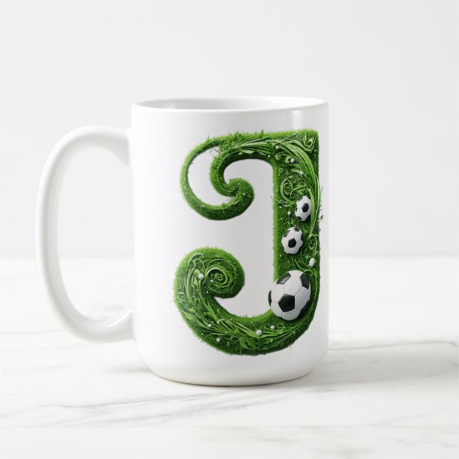 Caneca De Café Carta J de Grama Verde com Bola de Futebol (Esquerda)