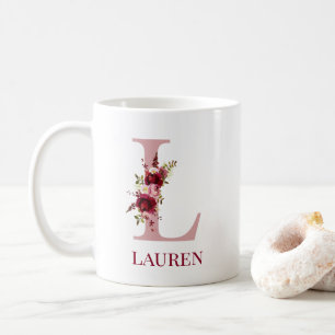 Caneca De Café Carta L Floral Burgundy Blush