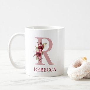 Caneca De Café Carta R Burgundy Blush Floral