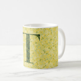 Caneca De Café Carta T amarelo claro e verde escuro