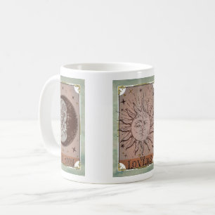 Caneca De Café Carta Vintage de Tarot Sol & Lua Celestiais