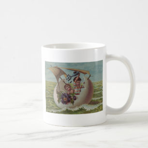 Caneca De Café Cartão Antigo de Páscoa Ovo de Crianças Navegando