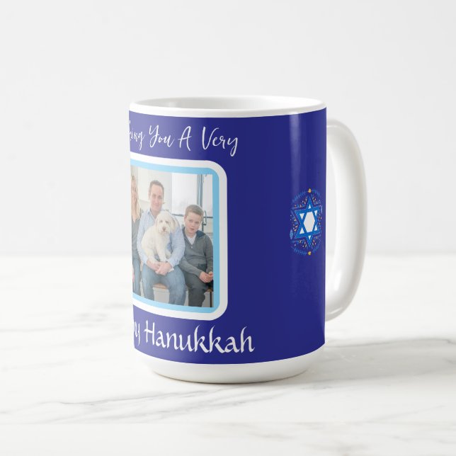 Caneca De Café Cartão com fotos de mensagem HANUKKAH (Frente Esquerda)