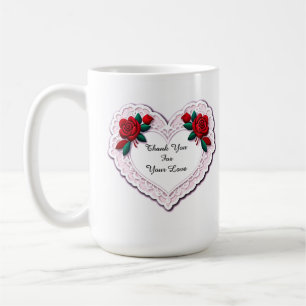 Caneca De Café Cartão Coração de Renda Delicada