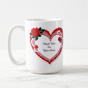 Caneca De Café Cartão Coração Elegante Com Rosas Vermelhas