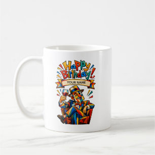 Caneca De Café Cartão de Aniversário Cubista Personalizado para H