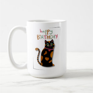 Caneca De Café Cartão de Aniversário de Gato Bonito e Corante Bri