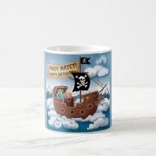 Caneca De Café Cartão de Aniversário de Navio Pirata - Ahoy Matey