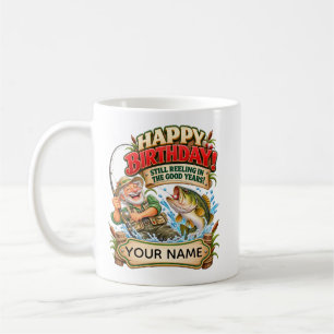 Caneca De Café Cartão de aniversário personalizado de pesca engra