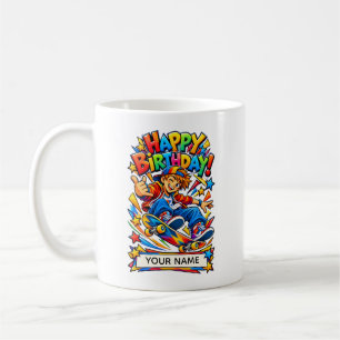 Caneca De Café Cartão de aniversário personalizado de skate para