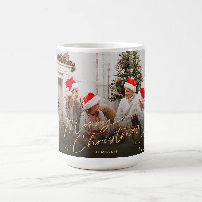 Caneca De Café Cartão de férias da família Feliz Natal Dourado (Centro)