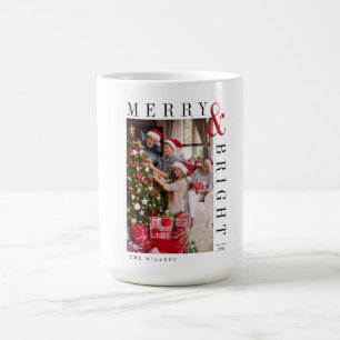 Caneca De Café Cartão de Foto de Natal da Família Roteiro Moderno