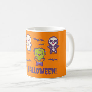 Caneca De Café Cartão de Halloween com monstros kawaii fofos