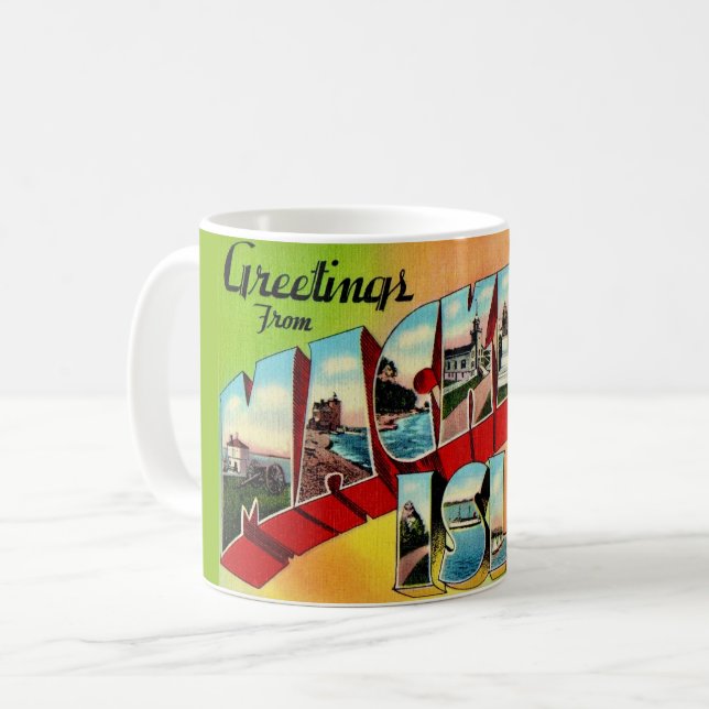 Caneca De Café Cartão de Saudações da Ilha Mackinac (Frente Esquerda)