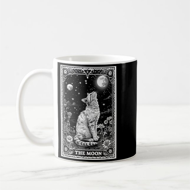 Caneca De Café Cartão de Tarot de Gato Bruxa Lua Chapéu Halloween (Esquerda)