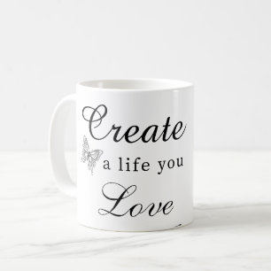 Caneca De Café Cartão Motivacional Crie uma Vida que Você Ama