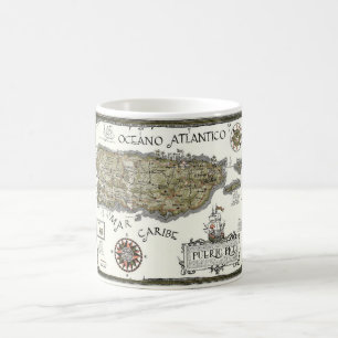 Caneca De Café Cartão postal antigo do mapa de Porto Rico