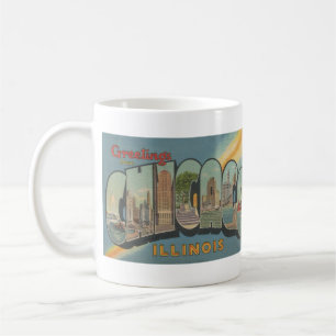 Caneca De Café Cartão postal Chicago 1944 Big Letter