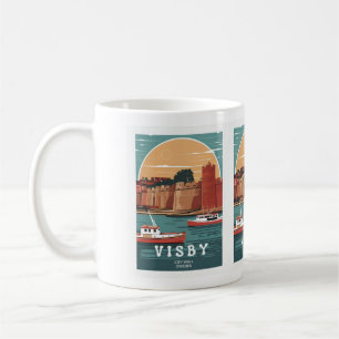 Caneca De Café Cartão Postal da Cidade Antiga de Visby – C Retro