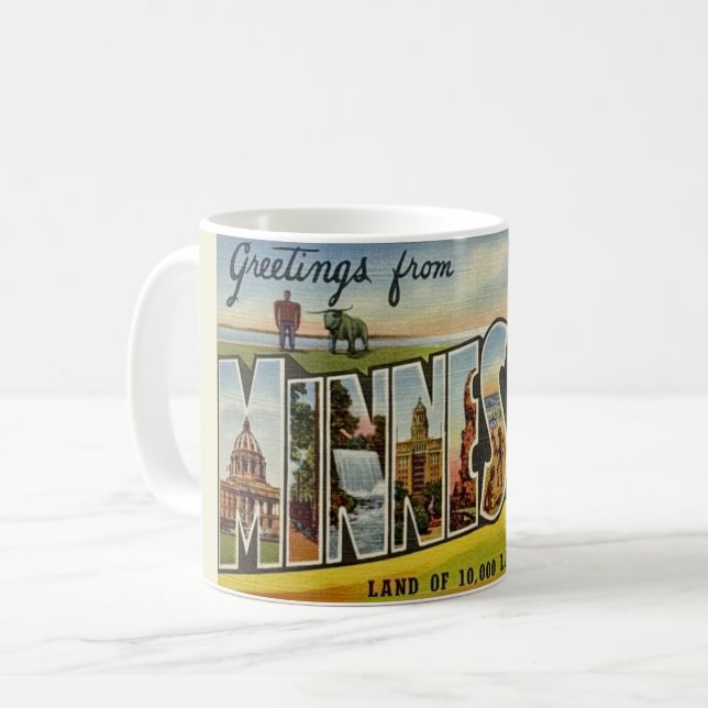 Caneca De Café Cartão postal de saudações antigo para Minnesota M (Frente Esquerda)