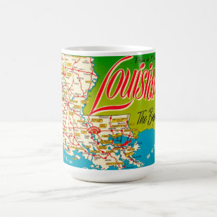 Caneca De Café Cartão postal do mapa retro da Louisiana