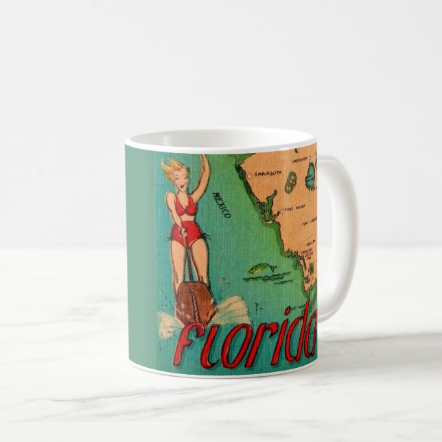 Caneca De Café Cartão-postal retrô da Flórida (Frente Esquerda)