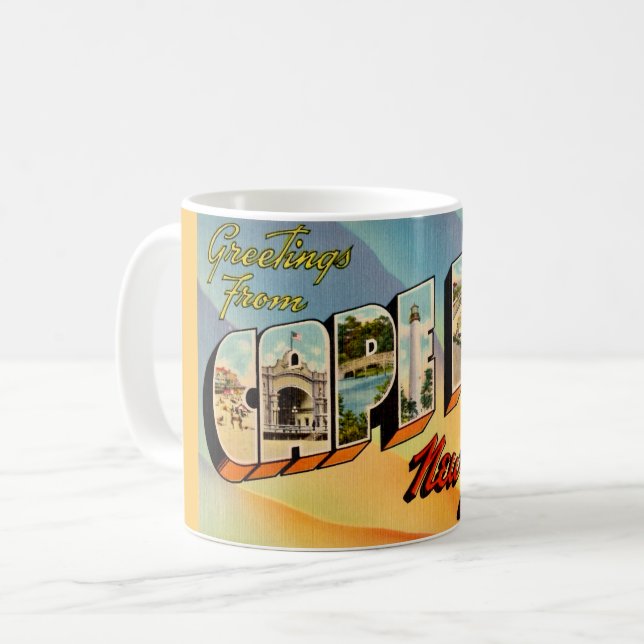 Caneca De Café Cartão postal retrô de Cape May NJ (Frente Esquerda)