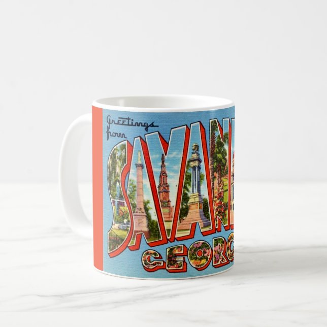 Caneca De Café Cartão postal retro de Savannah Geórgia (Frente Esquerda)