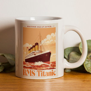 Caneca De Café Cartaz Antigo RMS Titanic. Arte Retro de Transatlâ