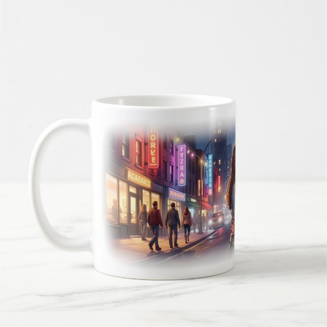 Caneca De Café Cartaz Cidade Amor e Noites de Neon (Esquerda)